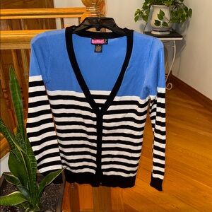 Say What? Blue and Black Striped Cardigan